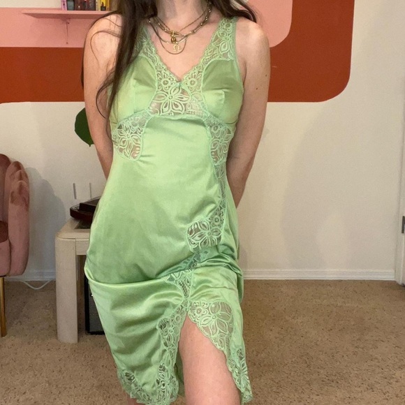 Hand dyed vintage silk and lace slip dress with thigh slit 🌴 - Picture 3 of 3